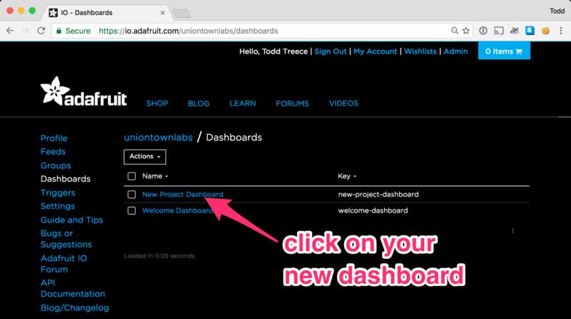 Click On Your New Dashboard